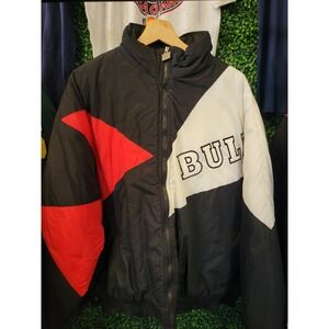 vtg 90s CHICAGO BULLS PUFFER Jacket Large //  nba basketball athletic coat hood